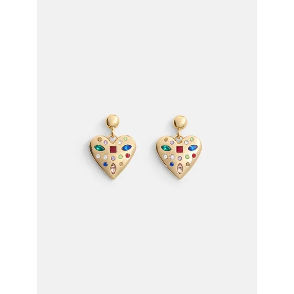 Free Assembly Women's Faceted Bead Goldtone Heart Earrings | Walmart (US)