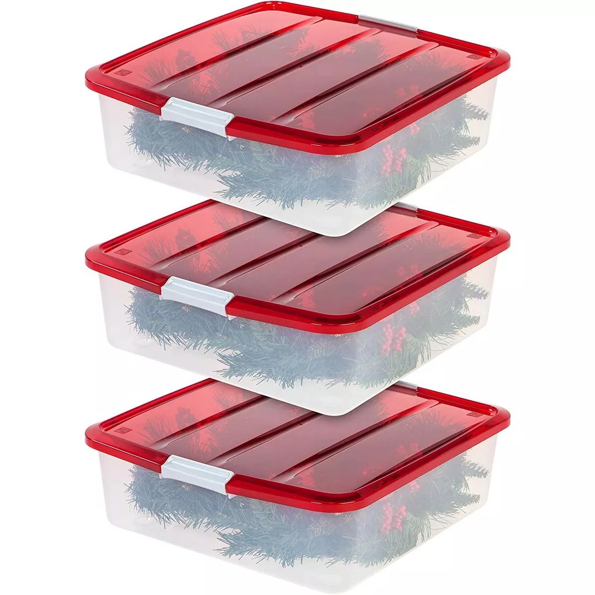 IRIS USA 3Pack 33qt Holiday Wreath Storage Container Box with Lid, Clear/Red | Target