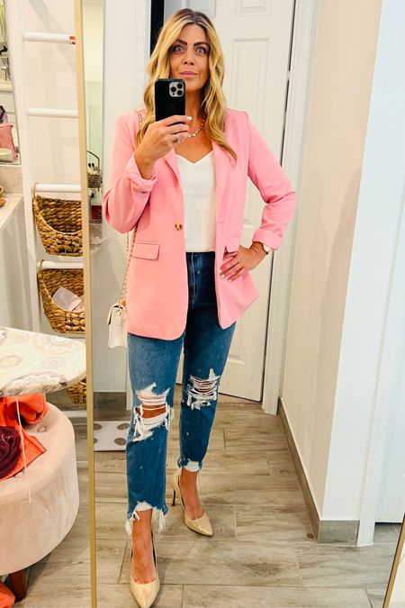 A blazer is a closet staple. The pop of color makes it fun for spring! #springworkwear #workoutfits #blazers #pinklily 

#LTKunder100 #LTKSeasonal #LTKstyletip