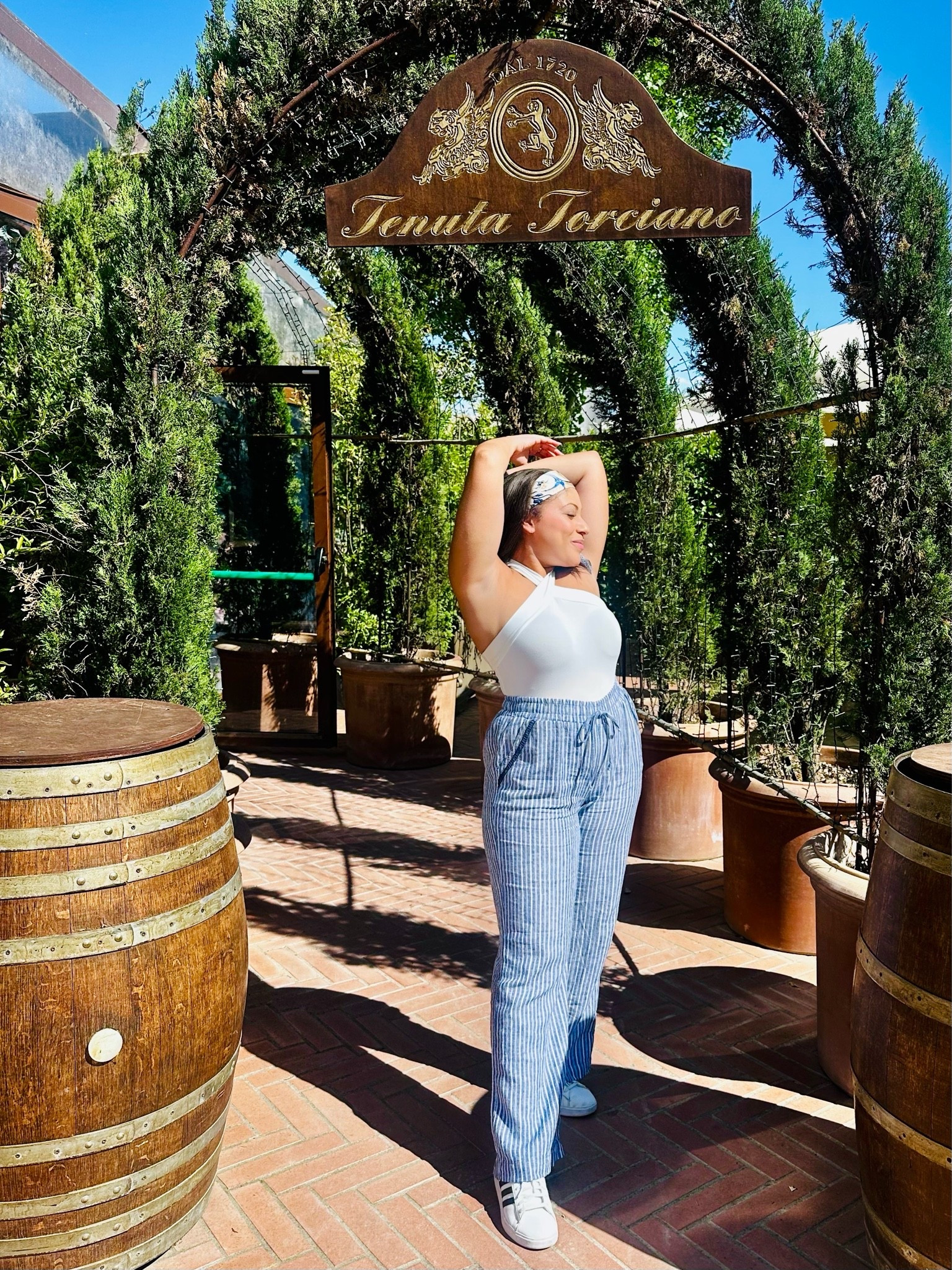 European-style vineyard-top linen pants Adidas sneakers and scarf

#LTKootd #LTKPetite #LTKTravel