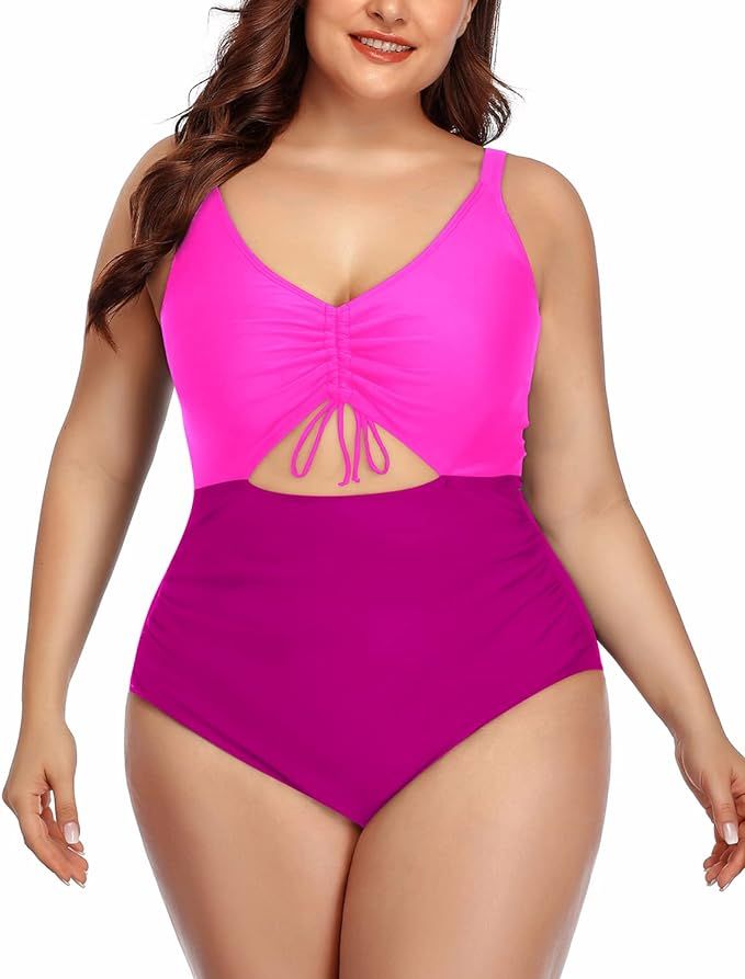 Daci Women Plus Size Cutout One Piece Swimsuits Tummy Control Bathing Suits V Neck Monokini Swimw... | Amazon (US)