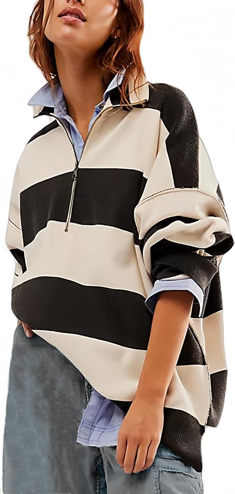 Oversized Sweatshirts for Women Quarter Zip Pullover Long Sleeve Color Block Loose Knit Y2k Sweat... | Amazon (US)