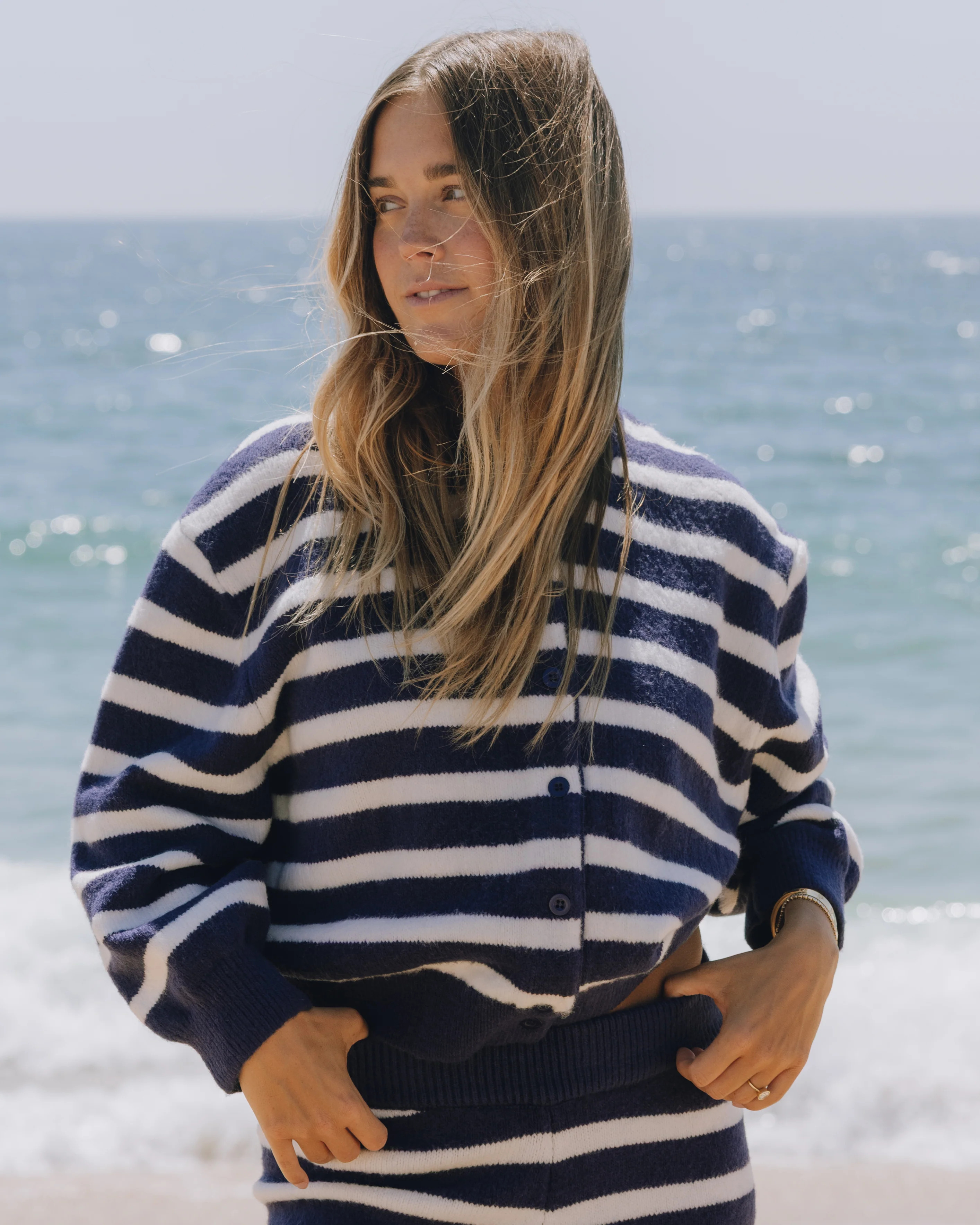 Button Up Sweater - Navy + White Stripe | Daily Drills LLC