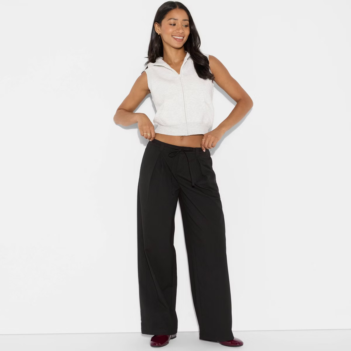 Women's Mid-Rise Waist Tie Slouchy Wide Leg Trousers - Wild Fable™ Black S | Target
