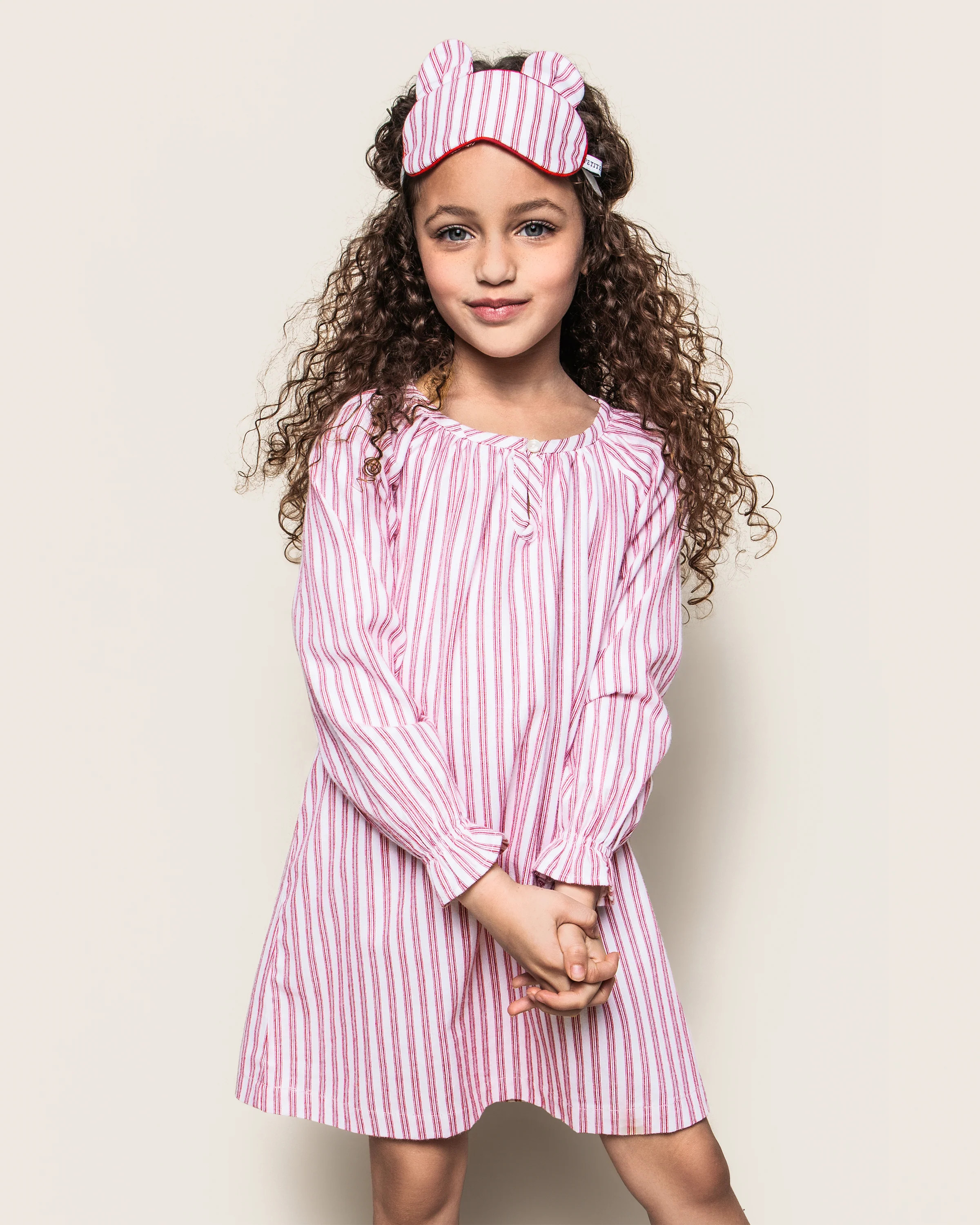 Girl's Twill Delphine Nightgown in Antique Red Ticking | Petite Plume