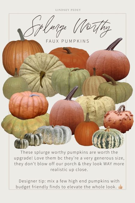 These splurge worthy pumpkins are worth the upgrade! Love them bc they’re a very generous size, they don’t blow off our porch & they look WAY more realistic up close.

Designer tip: mix a few high end pumpkins with budget friendly finds to elevate the whole look. 👍🏼

Faux pumpkins, Halloween, fall, front porch, fall decor, heirloom pumpkin, Cinderella pumpkin, fake pumpkin, green pumpkin, white pumpkin, Amazon, Wayfair, autumn 

#LTKunder100 #LTKhome #LTKSeasonal