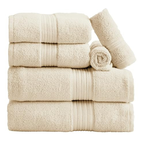 Great Bay Home Bath Towel Set - 100% Cotton 6 Piece Towel Set - Lightweight, Absorbent, Quick-Dry Towels for Bathroom (Buttermilk) | Amazon (US)