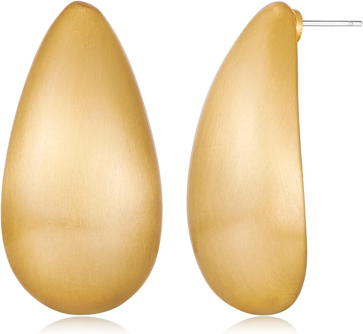 Brushed Gold Long Waterdrop Earrings for Women Matte Gold Droplet Earrings Long Teardrop Earrings | Amazon (US)