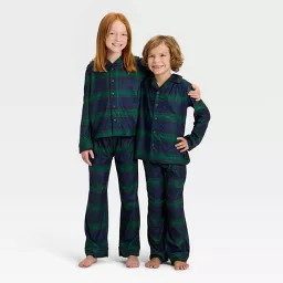 Kids' Plaid Long Sleeve Shirt and Pants Holiday Matching Family Pajama Set - Wondershop™ Navy B... | Target