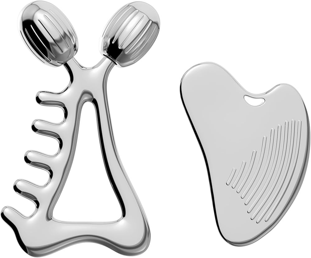 Gua Sha Facial Tools & Face Roller Set, Stainless Steel Facial Massager Tools for Lymphatic Drain... | Amazon (US)