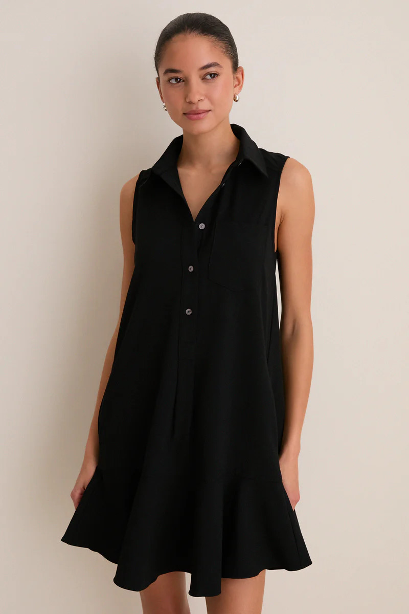 Black Crepe Sleeveless Callahan Shirt Dress | Tuckernuck (US)