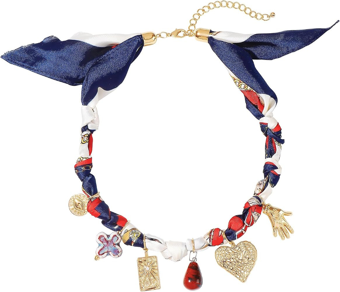 Coiris Charm Scarf Necklace for Women Boho Fabric Bandana Choker Vintage Heart Predent Beach Neck... | Amazon (US)