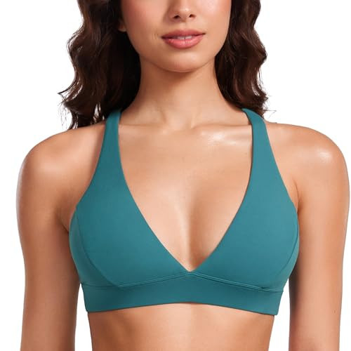 CRZ YOGA Butterluxe Deep V-Neck Sports Bras for Women - Spaghetti Strap Criss Cross Padded Bra Sexy Wireless Yoga Bra Green Jade XX-Small | Amazon (US)
