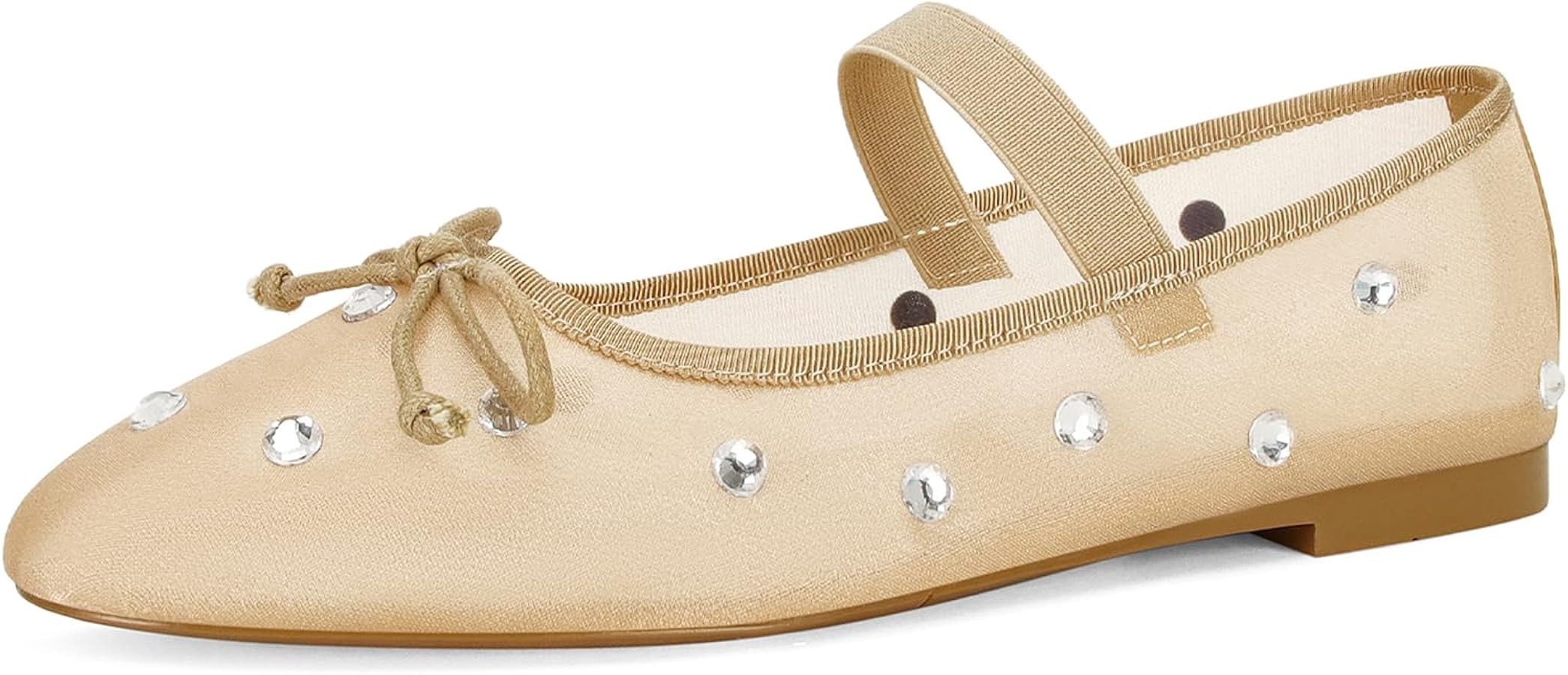 DOEYG Rhinestone Mary Jane Flats for Women Sparkly Ballet Flats with Buckle Strap Square Toe Embe... | Amazon (US)
