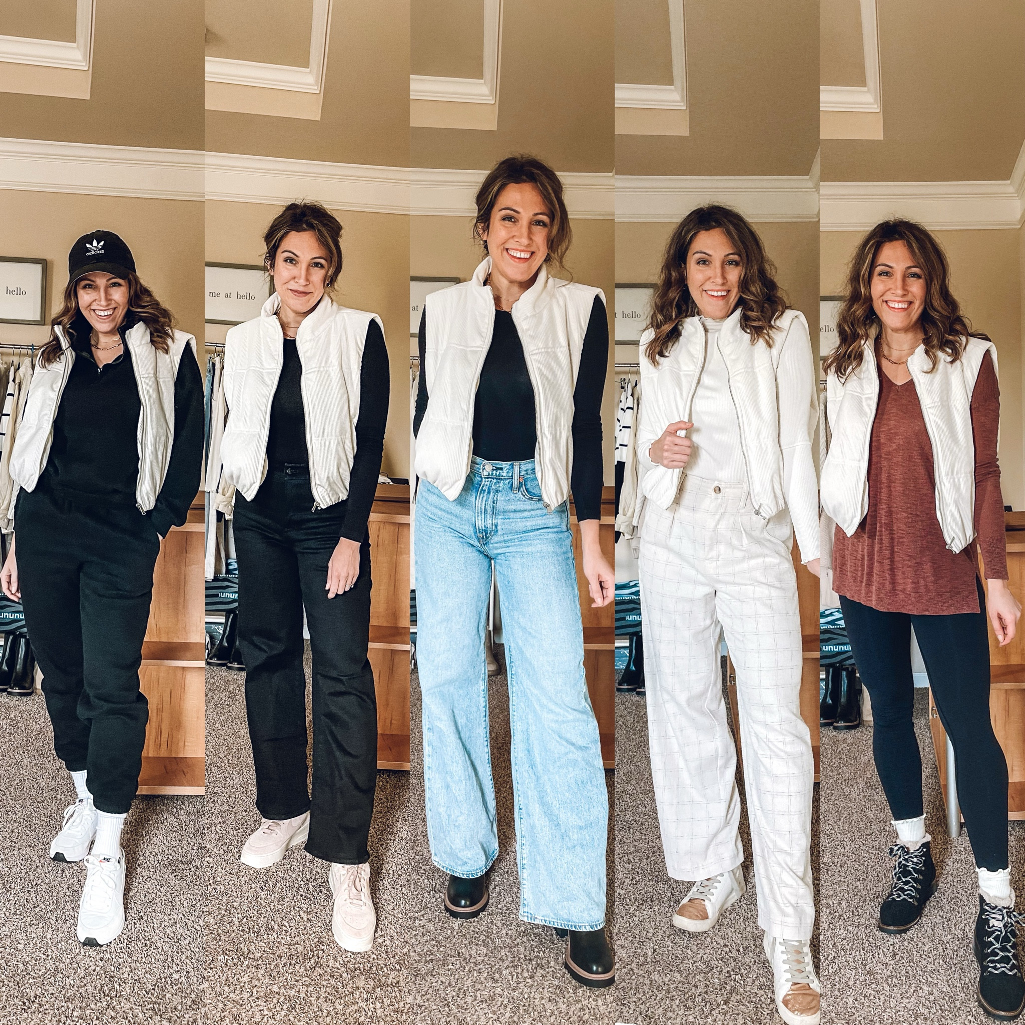 I absolutely love this corduroy puffer vest! 😍 Endless outfit ideas!! Wearing a size small in vest. Matching sweatsuit is from Amazon and such a good Fall / Winter Staple. Comes in multiple colors- wearing a Small but I’m getting another color in medium for even more of an oversized fit. Actually, everything I’m wearing is size small. In both Nikes I sized up half size all other shoes fit TTS. 

#LTKfindsunder100 #LTKSeasonal #LTKfindsunder50