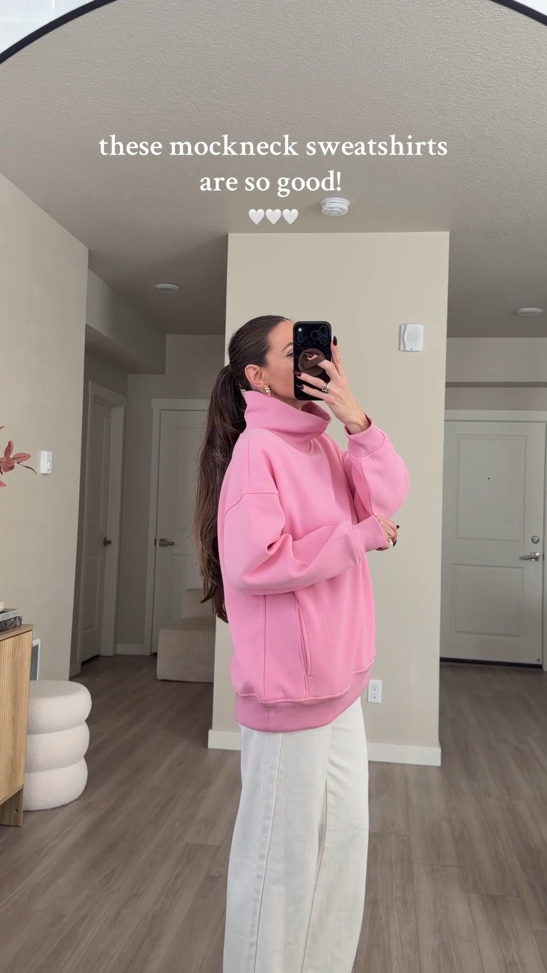 funnel neck sweater.  i'm 5'7 and wearing medium 

got it in four colors to try on .  many more colors available #funnelnecksweater #mocksweater #oversizedsweater