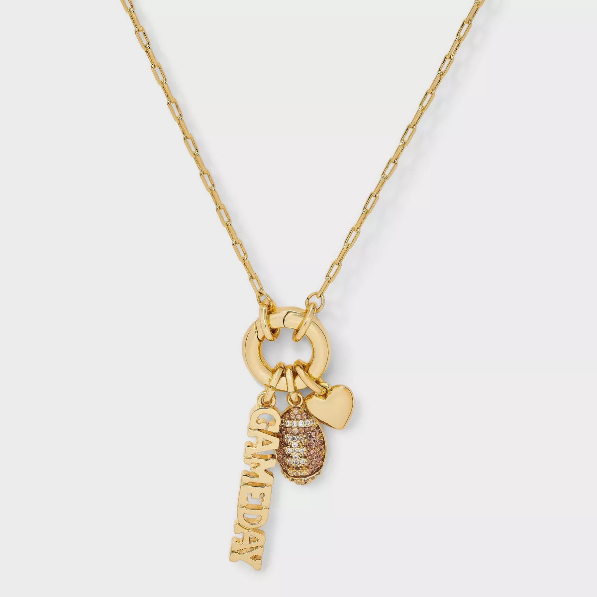 14K Gold Dipped Cubic Zirconia Football Heart and Gameday Charm Necklace - A New Day™ Gold | Target
