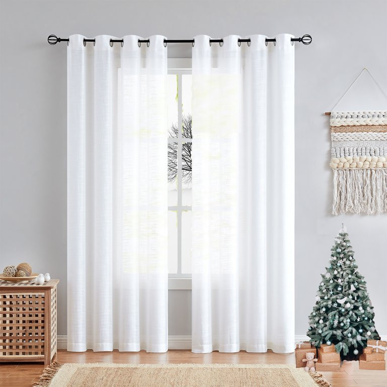 Decoultimatex White Semi-Sheer Draperies Rich Linen Textured Curtains 84 inches Long 2 Panels Gro... | Walmart (US)
