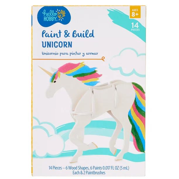 Hello Hobby Unicorn Build Its Kids Craft Unfinished Wood and Paint Kit - Walmart.com | Walmart (US)