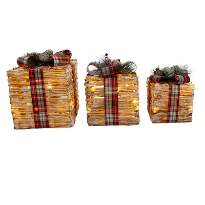 Holiday Living Set of 3 LED Rattan Gift Boxes Decoration | Lowe's