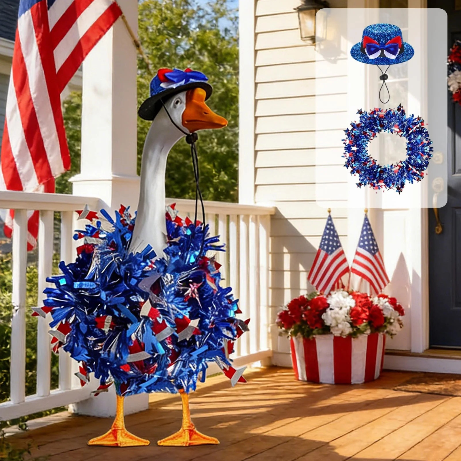 23 inch Independence Day Patriotic Goose Porch Dress, White Goose Statue Outfit for Outdoor Patio... | Walmart (US)