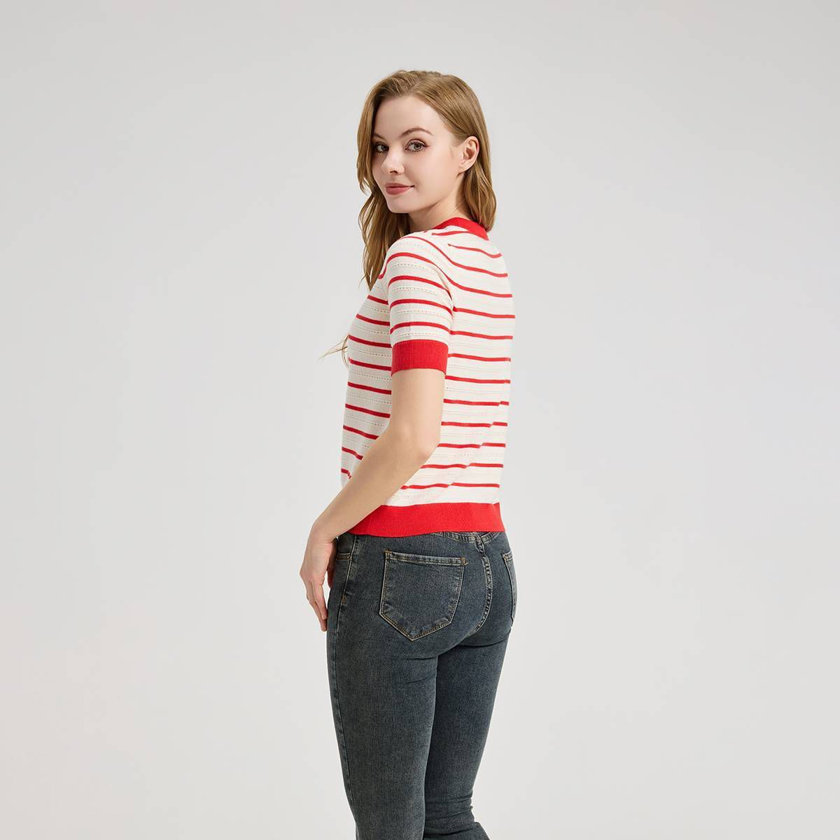 Women's Short Sleeve Crewneck Pullover Sweater - Universal Thread™ Red Striped L | Target