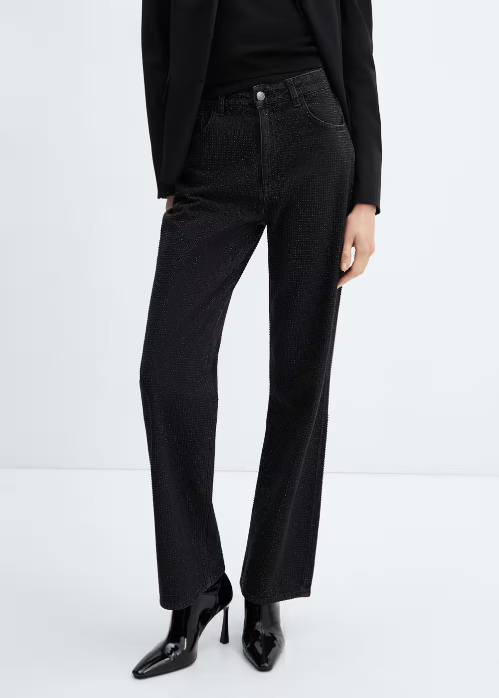 Straight jeans with rhinestone detail -  Women | Mango USA | MANGO (US)