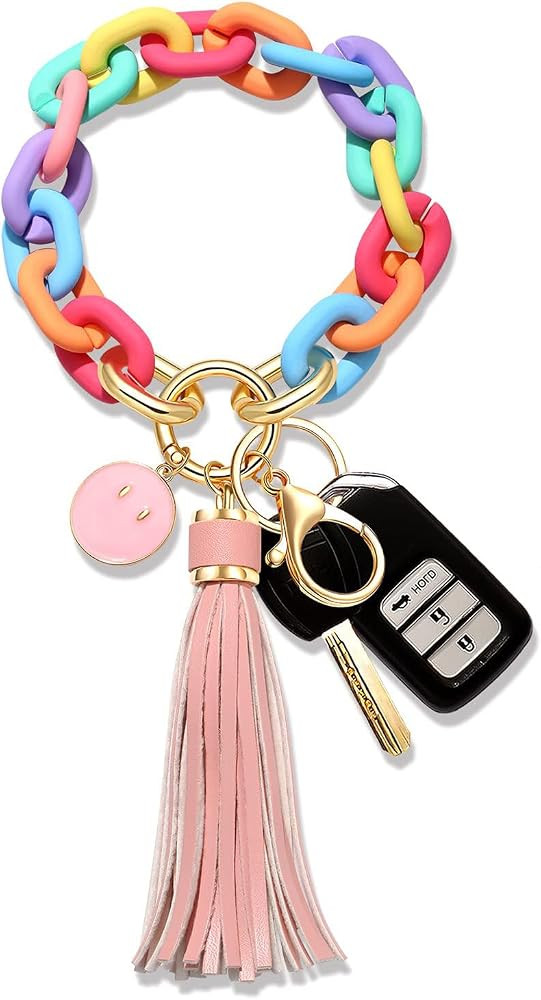 NVENF Keychian Wristlet, Chunky Link Chain Key Ring Bracelet Acrylic House Car Key Ring Holder wi... | Amazon (US)