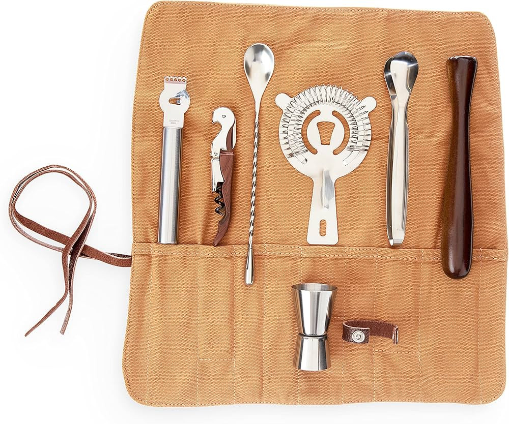 Foster & Rye Canvas Travel Bartender Kit Barware Set, Cocktail Tool Bag and Portable Bar Set perf... | Amazon (US)