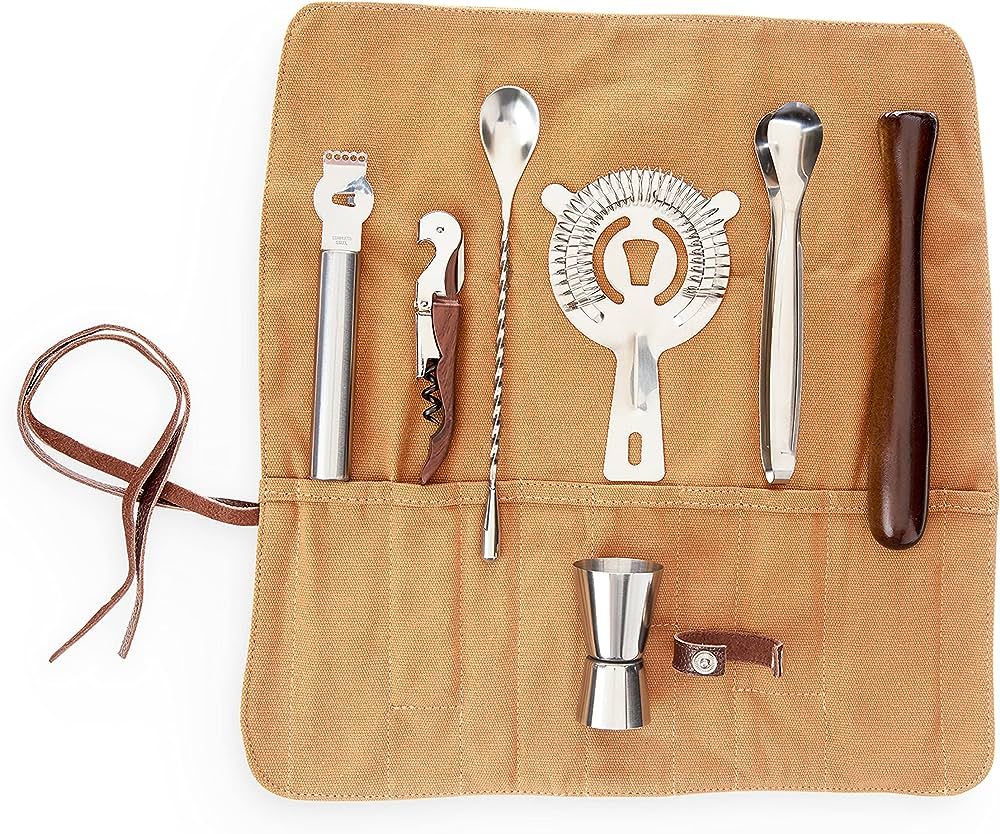Foster & Rye Canvas Travel Bartender Kit Barware Set, Cocktail Tool Bag and Portable Bar Set perf... | Amazon (US)