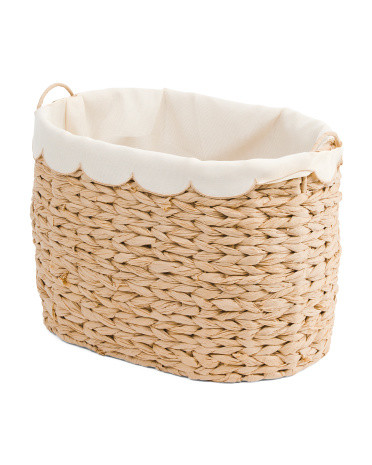 Paper Cord Oval Laundry Bin With Scalloped Fold Over Liner | TJ Maxx