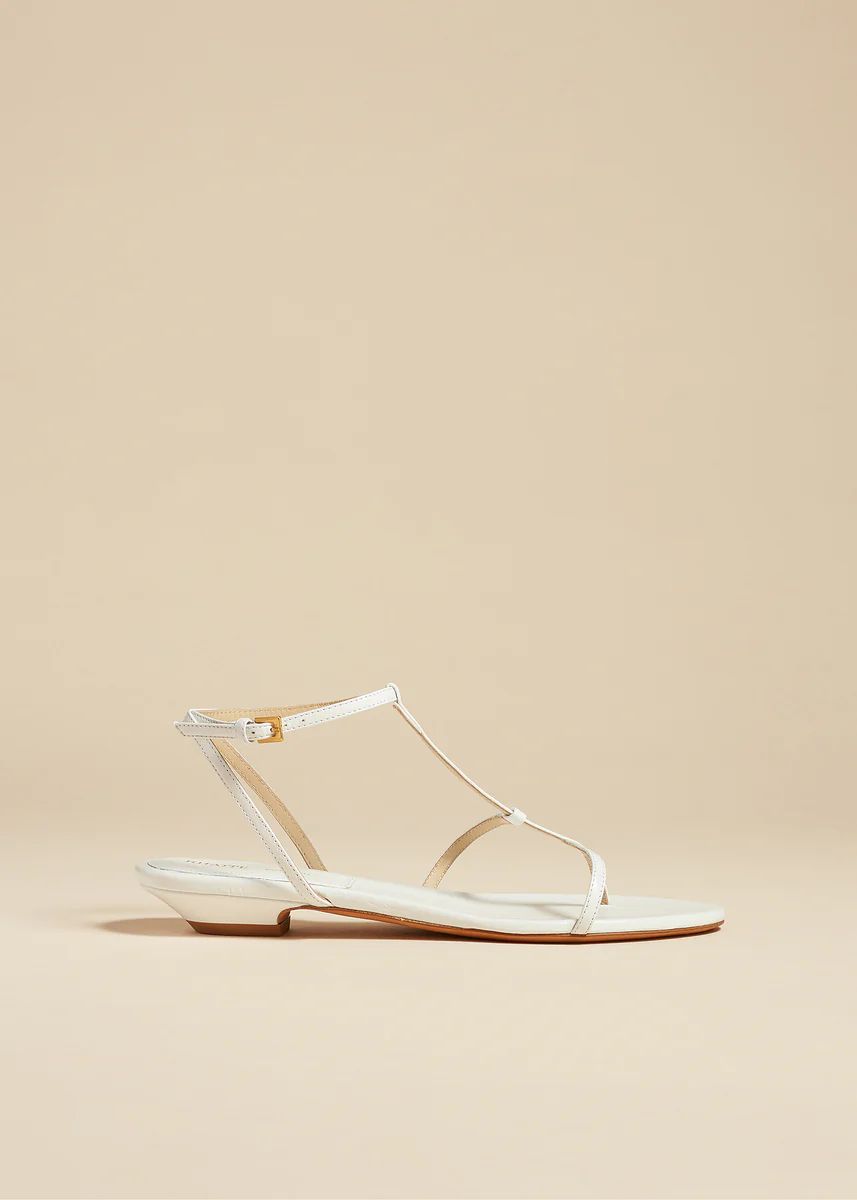 The Jones Flat Sandal in White Crinkled Leather | Khaite