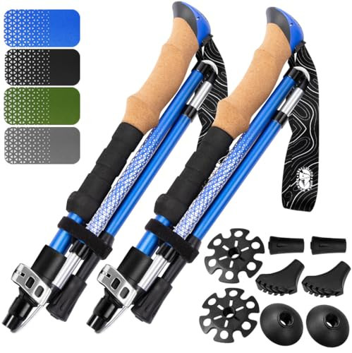 Hiker Hunger Folding Walking Stick, Folding Trekking Poles, Hiking Sticks Foldable Hiking Poles for Men Walking Sticks for Seniors Trekking Poles for Hiking Collapsible Walking Sticks (Blue, Small) | Amazon (US)