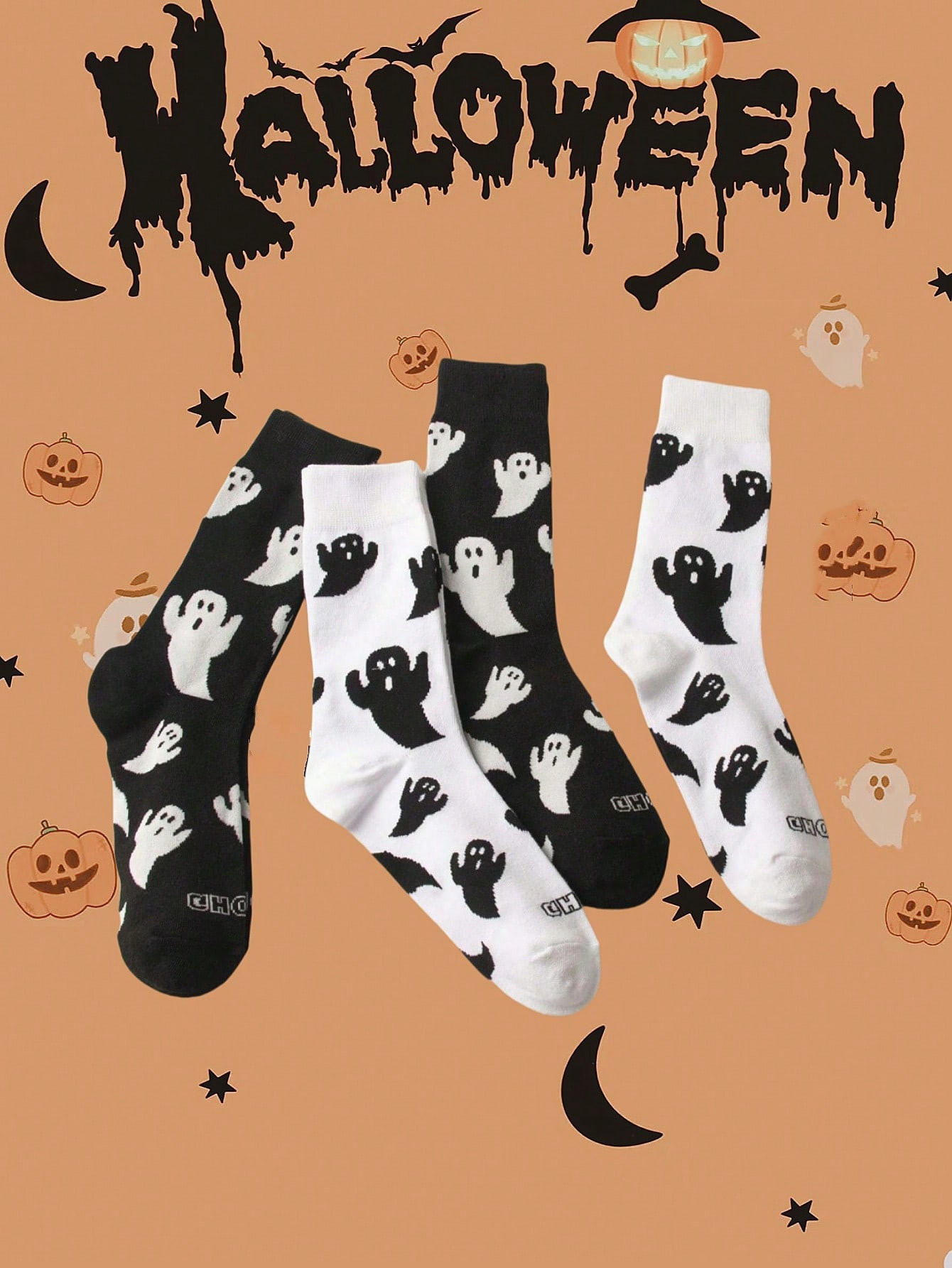 5Pairs Of Kids Socks Halloween Style With Little Devil Pattern Black And White Trendy Socks Suita... | SHEIN