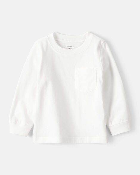 Baby Boy Long-Sleeve Pocket Tee - White | Carter's Inc