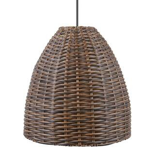 Hampton Bay Olney 1-Light Black Outdoor Pendant Light with Brown Resin Wicker Shade OL7-231BRCB-1... | The Home Depot