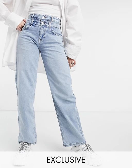 Reclaimed Vintage inspired 90's Dad jean with double waistband in blue | ASOS (Global)