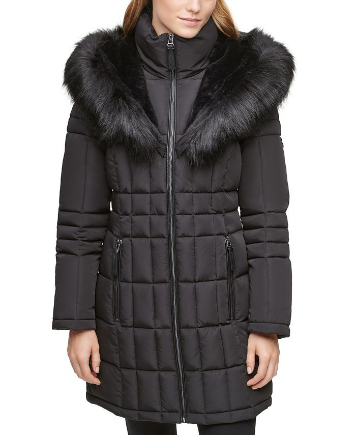 Faux-Fur-Trim Hooded Puffer Coat | Macys (US)