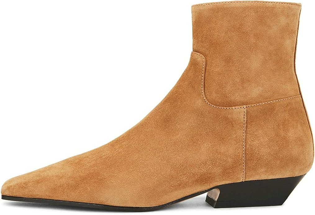 KysBloes Women Square Toe Ankle Boots Low Heel Booties Flats Winter Shoes | Amazon (US)
