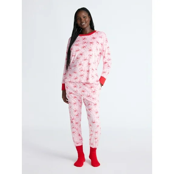 Joyspun Women’s Stretch Velour Long Sleeve Top, Pants, and Socks Pajama Set, 3-Piece, Sizes XS-... | Walmart (US)
