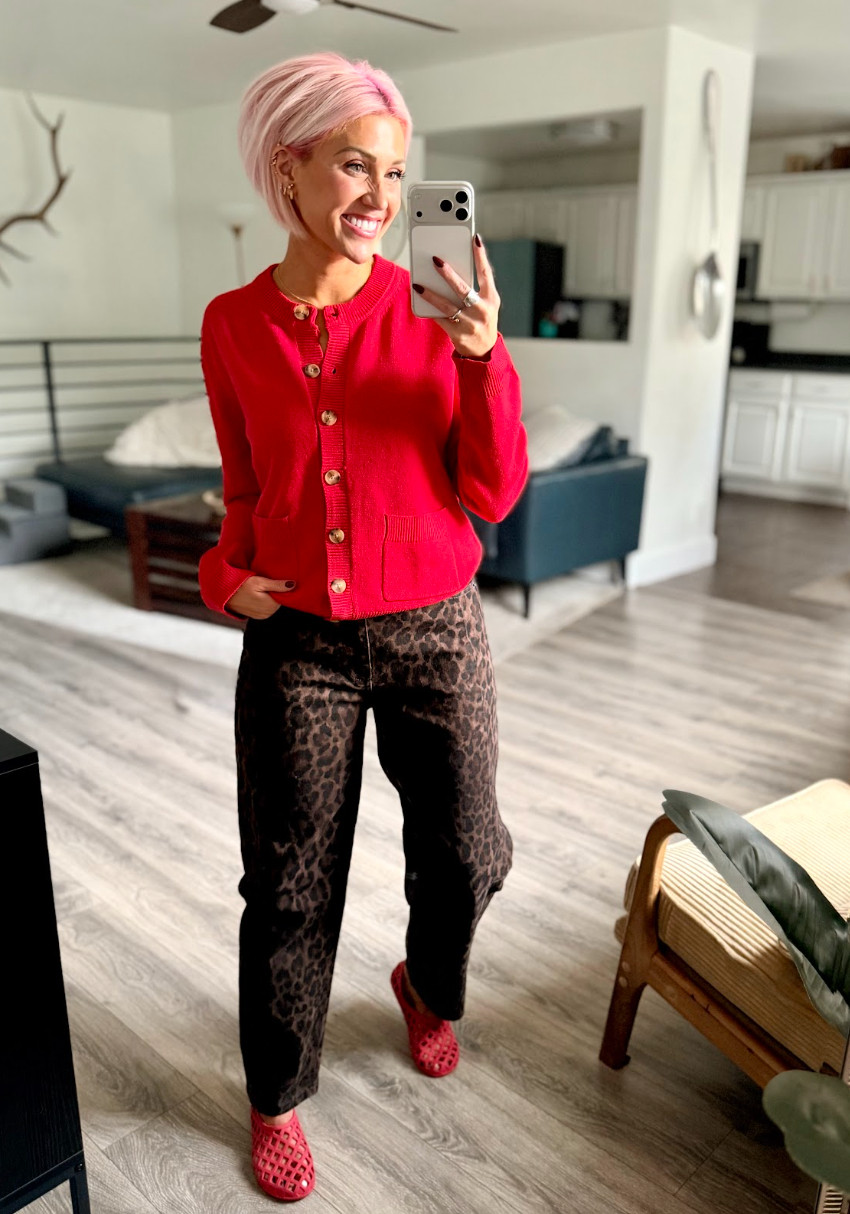 Loving the vibrant red of this sweater. Stunning! Sweater: Small // Pants: 4 // Shoes: TTS 

 #LTKootd #LTKSaleAlert