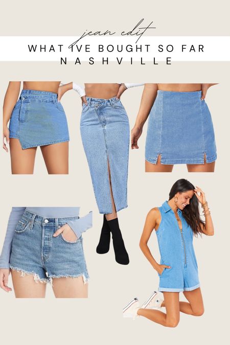 Jean bottoms and jumpsuits that I’ve bought so far for my upcoming Nashville trip
#skort #skirt #jeanshorts #jeanskirt #nashbash #nashville #travel #nashvilleoutfits #nashvillegoingoutfits #nashvillefinds

#LTKunder50 #LTKFind #LTKtravel