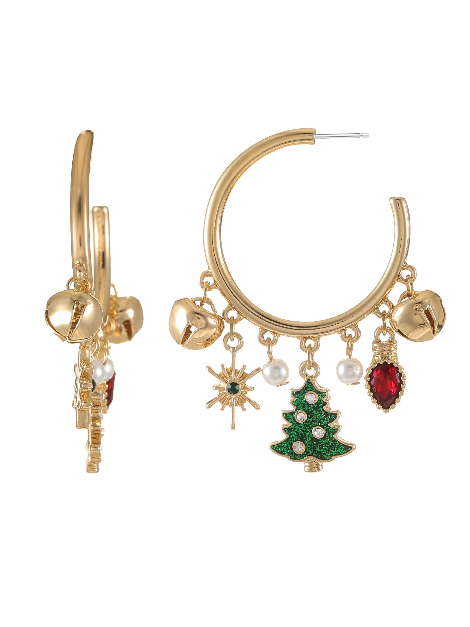 Holiday Time Goldtone Hoop and Christmas Charm Earrings, 1 Pair - Walmart.com | Walmart (US)