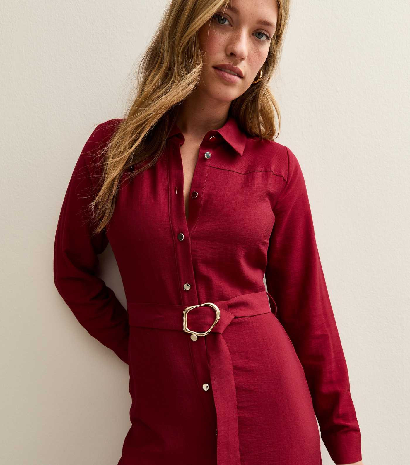 Red Button Up Belted Midi Shirt Dress | New Look | New Look (UK)