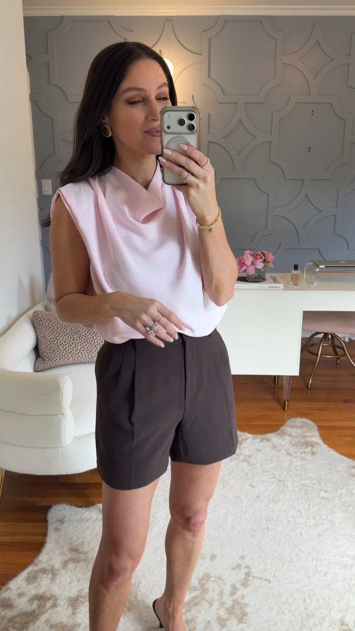 Easy chic elevated casual summer look! 🤍 This cowl neck top is giving polished-but-relaxed and pairs perfectly with these pleated tailored shorts for a put-together summer outfit. True to size in both pieces. Perfect for work, weekends, or vacation!

Aritzia Summer 2026 • Stylist Picks • Everyday Summer Style  

 #LTKootd #LTKSeasonal #LTKOver40
