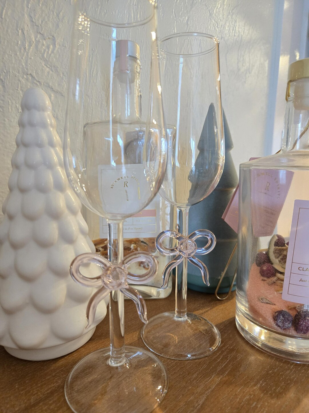 Tik Tok Viral Pink Bow Wine Glasses Borosilicate Glass, 20 Oz, Dainty Design. Engagement, Wedding... | Etsy (US)