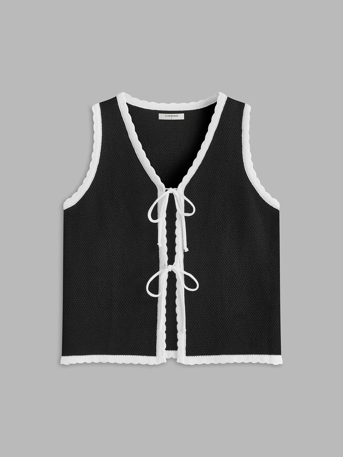 Scalloped Trim Tie Front Vest | Commense