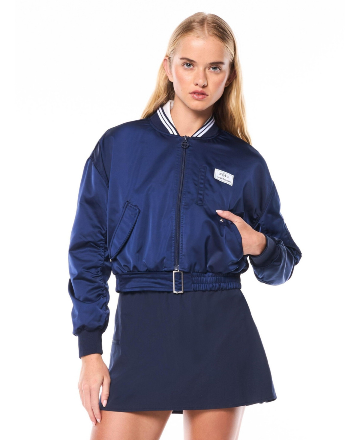 Sergio Tacchini Women's Piano Cropped Satin Bomber Jacket - Maritime blue | Macy's