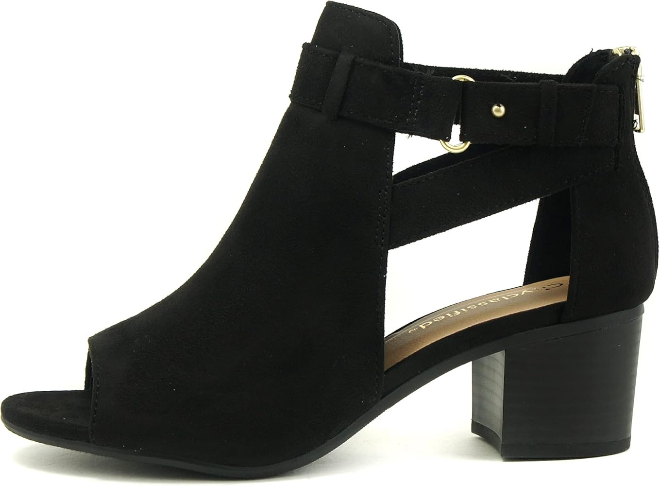 CITYCLASSIFIED Invest ~ Women's Cutout Side Strap Mid Black Chunky Heel Fashion Ankle Bootie | Amazon (US)