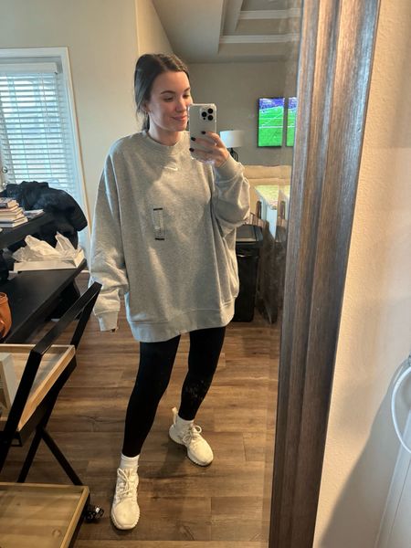 the most comfortable outfit! oversized sweatshirt // black leggings // white sneakers // new mom style // mom outfits // loungewear for moms 

#LTKsalealert #LTKstyletip #LTKfindsunder50
